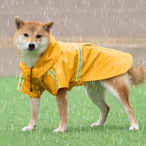 EMME 犬用レインコート カッパ ドッグ雨具 着脱簡単 防水 撥水 防風 反射材 フード付き 丈夫 軽量 速乾 小型犬 中型犬 大型犬イエローL