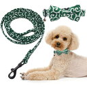 JpGdn ペットベーシック首輪 犬 猫首輪 お洒落 唐草模様 リボンくびわ ドッグ 和柄 柔らかい 首輪+リード+鈴のセット グリーン L