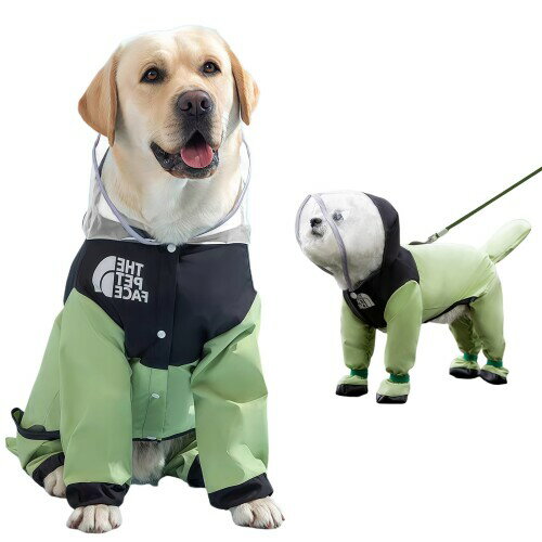 yowodana 4.5-6KG 中/小型犬 レインコート 犬用 レインコート ペットレインコート 着脱簡単 軽量 防水 通気 耐久性 防雪 リード穴あり 梅雨対策 お散歩 (グリーン L)