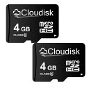 Cloudisk Micro SDカード4 GB(2個セット) フラッシュカード クラス6 micro SDHCカード、SDアダプタ付き(4 GB)
