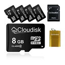 Cloudisk Micro SDカード8 GB(5個セット) フラッシュカードMicro SDHC クラス10 A 1 U 1、SDアダプタ、カードリーダー(8 GB)