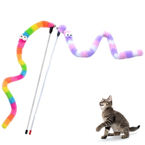 LKCCTK ねこじゃらし 猫 おもちゃ 2点セット 鈴付き カラフル 釣り竿 ストレス解消 運動不足解消 猫用..