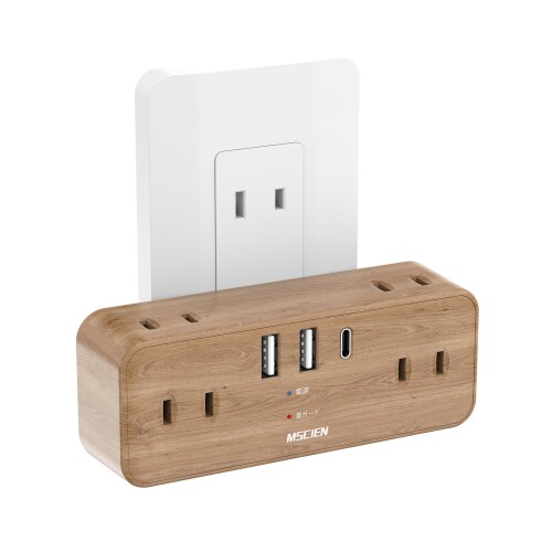 MSCIEN 電源タップ USB付き 木目調 タコ足 コンセント 雷ガード 6個AC口 1個USB-C 2個USB-A スイングプラグ コンパクト コンセントタップ 薄型 旅行