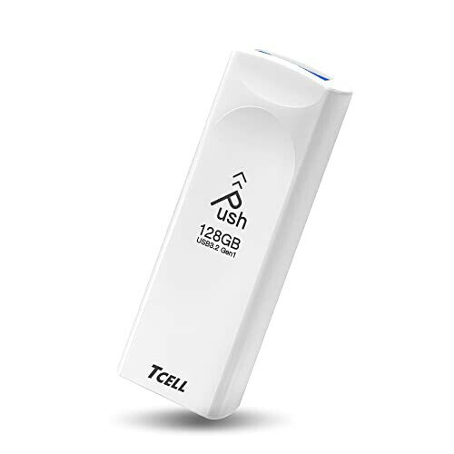 TCELL Push (パールホワイト) USBメモリ 128GB 台湾製 USB3.2 Gen1 (最大読込速度100MB/s) 伸縮可能 落ちない蓋の設計 フラッシュドライブ 小型 軽量 超高速データ転送 大容量 キャップ式 USBメモリー