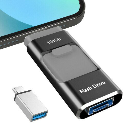 4in1 iPhone対応 USBメモリ 128GB アプリ不要 高速 バックアップ iPad対応 usbメモリー 写真保存 スライド式 iOS/Type-C/USB/Micro USB搭載 データ移行 外付けUSB スマホ/PC/iPad対応 容量不足解消 黒 Phone1