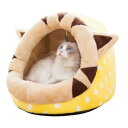 DICOCO 猫 ハウス ドーム型 冬 可愛い ペット ベット 半密閉型 猫 ペットハウス 保温防寒 室内 小型犬 暖かい ペット小屋 キャットハウス 猫寝床 小動物に通用する ペット巣 黄色い猫の形 L