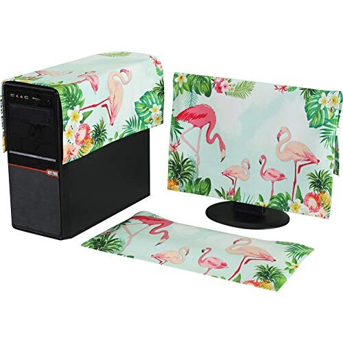 HIGHAWKモニターカバー セット PCカバー ディスプレイ キーボードカバー 防塵 保護 液晶 可愛い（フラミンゴ 23-24インチ）