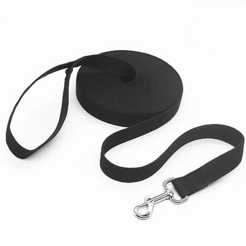 HJ リード 犬用 強力 小中型犬対応 ロングリード 猫 ペットリード 犬用引き紐 散歩 (5m*2.5cm, ブラック)