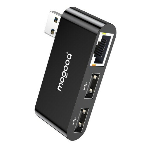 MOGOOD LANアダプター Type A to RJ45 2*USB 2.0とRJ45 1000 MbpsのUSBハブ付き、MacBook Pro/Air、XP、Windowsなどに適した黒いイーサネットLANアダプタ