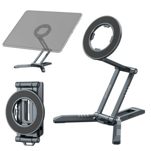 磁気式iPad三脚スタンド ? iPad Pro/Air/MiniおよびiPhone 15〜12シリーズに対応 | 360°回転可能なポータブルタブレットホルダー、デスクトップ＆ハンドヘルドの2-in-1モード | 軽量105g