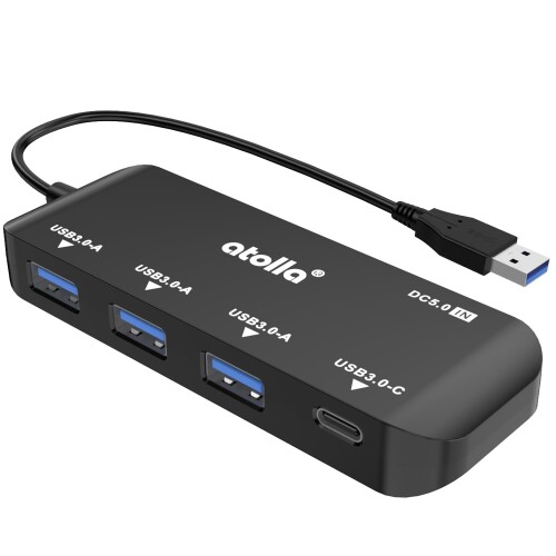 atolla 4in1 USBハブ4ポート USBA*3+USBC*1 高速USB3.0拡張USB Hub 追加5V/3A電力供給ポート コンパクト・軽量設計 ・バスパワー ?