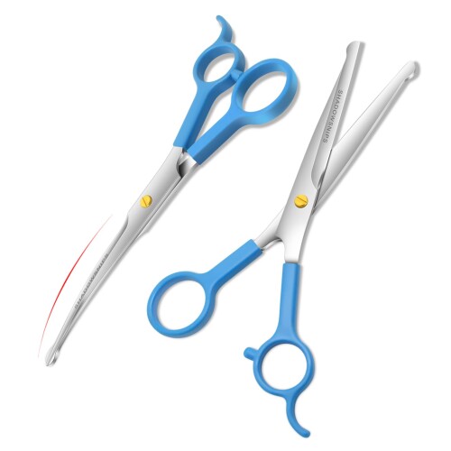 SHADOWSNIPS 犬のグルーミングはさみセット、湾曲した犬のグルーミングハサミ、安全丸い先端とシャープなステンレス鋼、家庭やアマチュアのグルーミングに最適