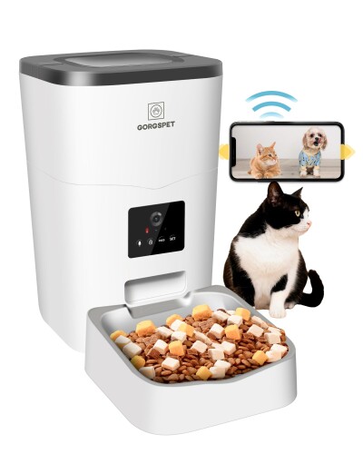 GORGSPET 給餌器 ペットフィーダ 猫 中小型犬用 カメラ付き給餌器 餌やり機 音声録音 1日8食 給餌 2WAY給電 日本語対応アプリ 日本語取扱書 ステンレス皿水洗い可能 スマホ遠隔操作 カメラ i