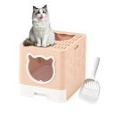 OEESYA 猫 トイレ 猫用トイレ 本体 大型 スコップ付き 猫のトイレ カバー 蓋付き 飛び散り防止 引き出し式 掃除簡単 大容量 おしゃれ 大きい 子猫 猫砂盆 折畳式 組み立て簡単 48.5*35.5*38.5cm