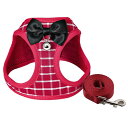 Tibemi 犬 猫 ハーネス リードセット 鈴付き 可愛い 蝶ネクタ 猫用ハーネス 抜けない 胸あて式 牽引ロープ 猫 ハーネス メッシュ ポリエステル製 格...