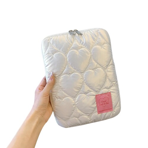 Sunny Glow パソコンケース ハート柄 韓国風デザイン タブレット ノートPC iPad 収納対応 レディース おしゃれ (11インチ、ホワイト)