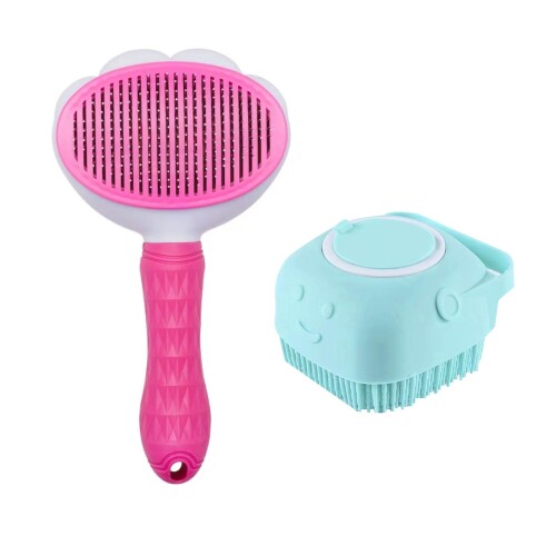 猫 ブラシ 犬猫用スライドブラシ 長毛・短毛ブラシ スライドブラシ ボタン式 抜け毛が取りやすい 皮膚..