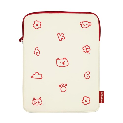 キムハチャン パフィー パターン ポーチ - タブレットポーチ タブレットスリーブ 小物ポーチ (アイボリー＋赤)