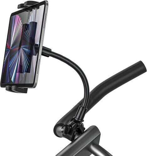 Charchendo フィットネスバイク タブレットホルダー 滑り止 エクササイズバイク タブレットスタンド エアロバイク/トレッドミル取り付け 360度回転 自由調節 日本語説明書付き タブレット