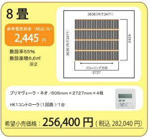 アルシステム電気式床暖房システム　プリマヴェーラ・ネオ　8畳間向けセット(200V)　定価￥282040-　仕上げ材別途　初めて設置される場合はメーカーが設置指導の訪問させて頂きます。(ご希望の方のみ)(北海道、沖縄及び離島以外)