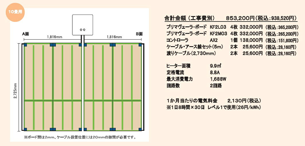 保証年数：プリマヴェーラ・ボード本体　5年、専用コントローラ　4年。平面図面をいただければ、オリジナルのお見積書作成致します。
