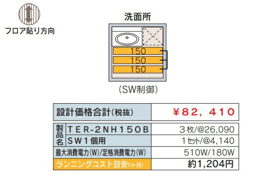 ツツミダンデーPTC電気式床暖房システム　洗面所向けセット(単相三線式式200V)　定価￥90651-　床仕上げ材別途　北海道,沖縄及び離島は配送費別途。法人、個人事業主、店舗様限定販売。 1