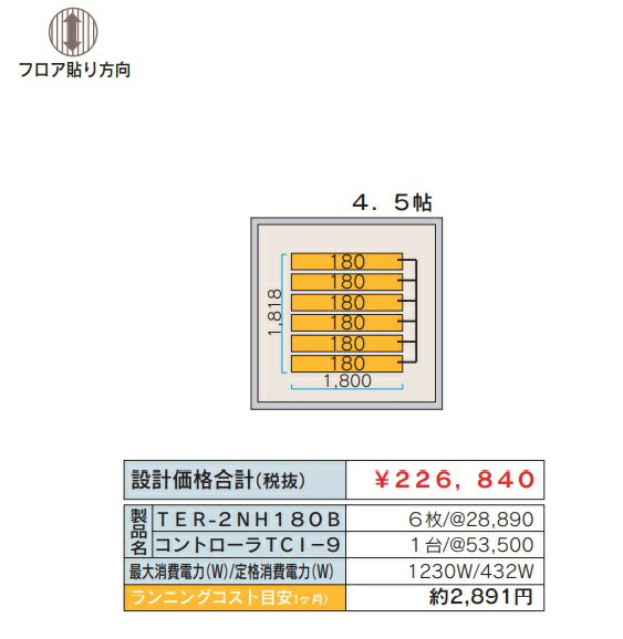 ツツミダンデーPTC電気式床暖房システム 4.5畳間向けセット 単相三線式式200V 定価￥249524- 床仕上げ材別途 北海道 沖縄及び離島は配送費別途 法人 個人事業主 店舗様限定販売 