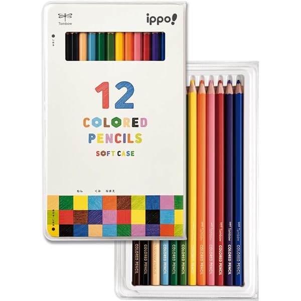 トンボ鉛筆 色鉛筆 12色 (軽量・スリムなソフトケース) 小学生 (六角軸で握りやすい) ippo! ホ