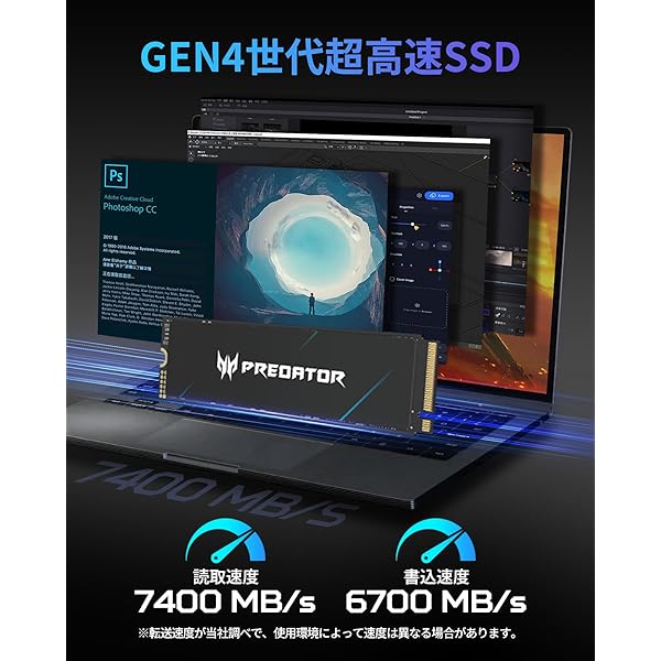 ComastoricのAcer Predator M.2 SSD 4TB GM7000 DRAMキャッシュ搭載 NVMe 2280 PCIe Gen4×4 超高速(最大読み取り：7400MB/s、｜アングル3