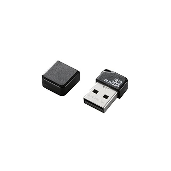 乐天商城 - エレコム USBメモリ 32GB USB2.0 小型 ストラップホール キャップ付き ブラック MF-SU2B32GBK