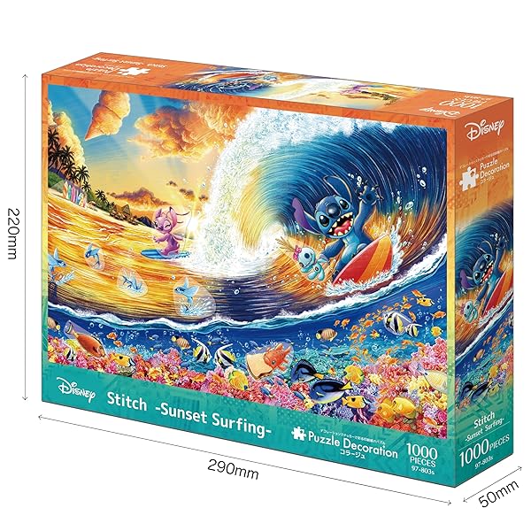 Comastoricのエポック社 1000ピース ジグソーパズル ディズニー Stitch -Sunset Surfing- （スティッチ -サンセッ｜アングル3