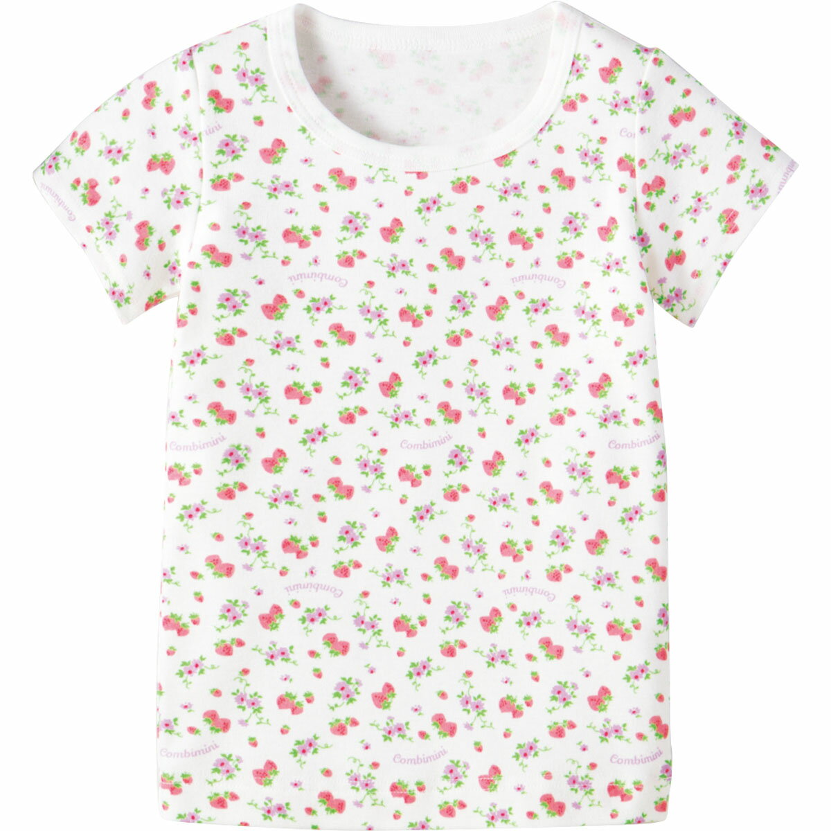 《コンビミニ》半袖Tシャツ（ストロベリー） : 女の子 80cm 90cm 100cm 110cm 120cm 130cm 140cm | 肌着 インナー 綿100 キッズ 子供 春夏 こども 夏服 綿 トップス ティーシャツ 子ども服 ベビー服 下着 子ども Tシャツ ガールズ【インナー】