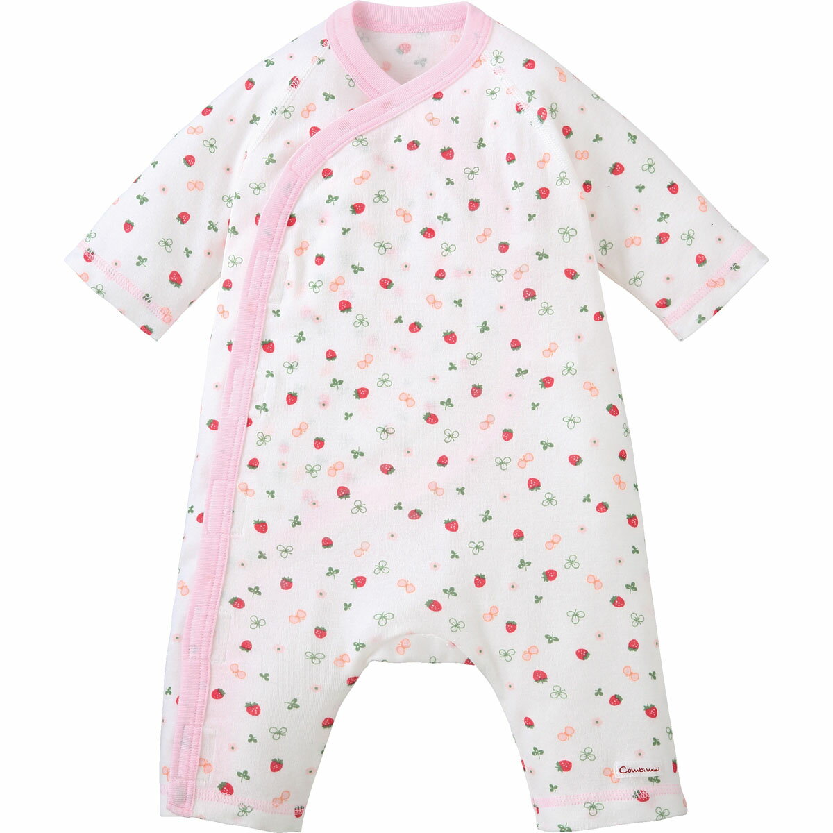 おうちラップクラッチ（いちご） 《コンビミニ》長袖_blp 【50cm 60cm 70cm】| 女の子 新生児 服 子供服 ベビー服 カバーオール 新生児服 mini Combi 春夏 ギフト ベビー 赤ちゃん 出産祝い ラップクラッチ 退院 ロンパース 出産準備 退院着 可愛い おしゃれ 春