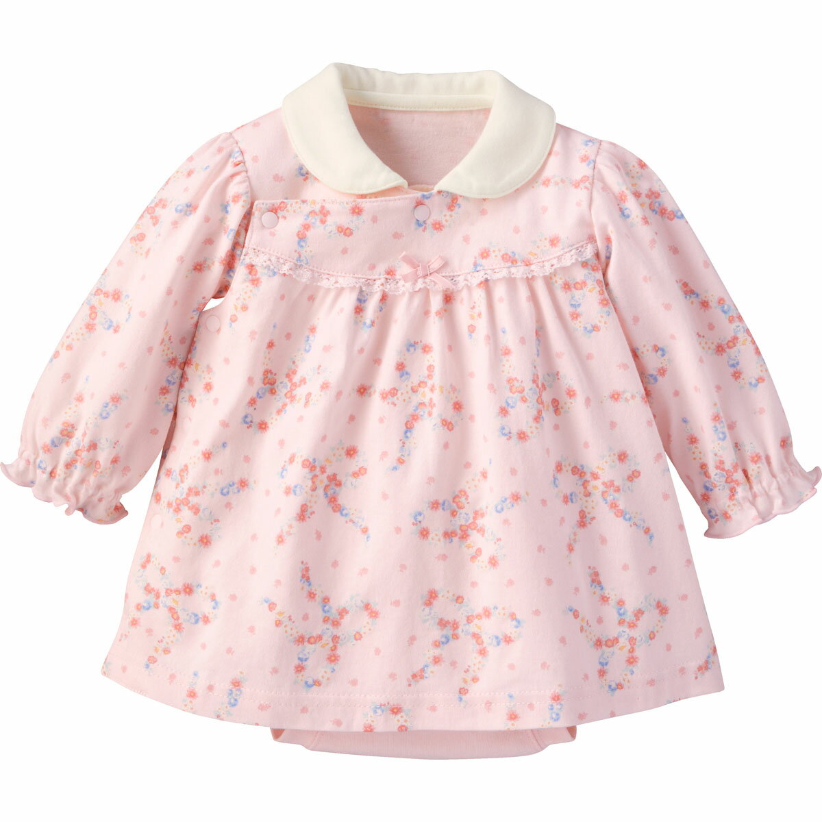 【40％OFF】《コンビミニ》ラップワンピース（リボンフラワー） : 女の子 60cm 70cm 80cm | ロンパース 新生児 長袖 子供 おしゃれ ベビー服 ボディスーツ 子供服 出産祝い かわいい ボディースーツ 冬服 秋冬 新生児服 赤ちゃん カバーオール 子ども【S】のサムネイル