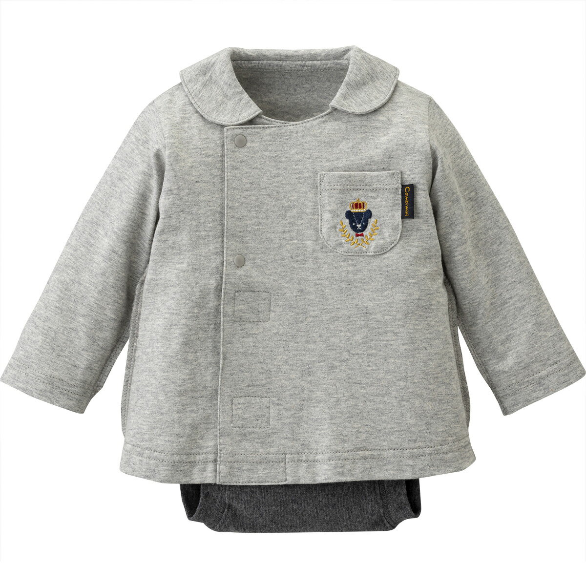 《コンビミニ》ラップコンパクト(くま衿) : 男の子 60cm 70cm 80cm | 新生児 服 冬 ベビー服 秋冬 子供服 おしゃれ ブランド 出産祝い 赤ちゃん ベビー かわいい トップス 双子 ギフト オシャレ ベビーオール ベビーウェア ボディースーツ 長袖