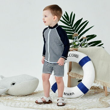 《コンビミニ》ラッシュガード(ボーダー) : 男の子 80cm 90cm 100cm 110cm 120cm | 子供 こども 可愛い 子ども ベビー スイムウェア キッズ ラッシュ ガード フードなし 長袖 小学生 幼児 保育園 幼稚園 海 プール 水遊び 紫外線対策 子供用 男児 おしゃれ