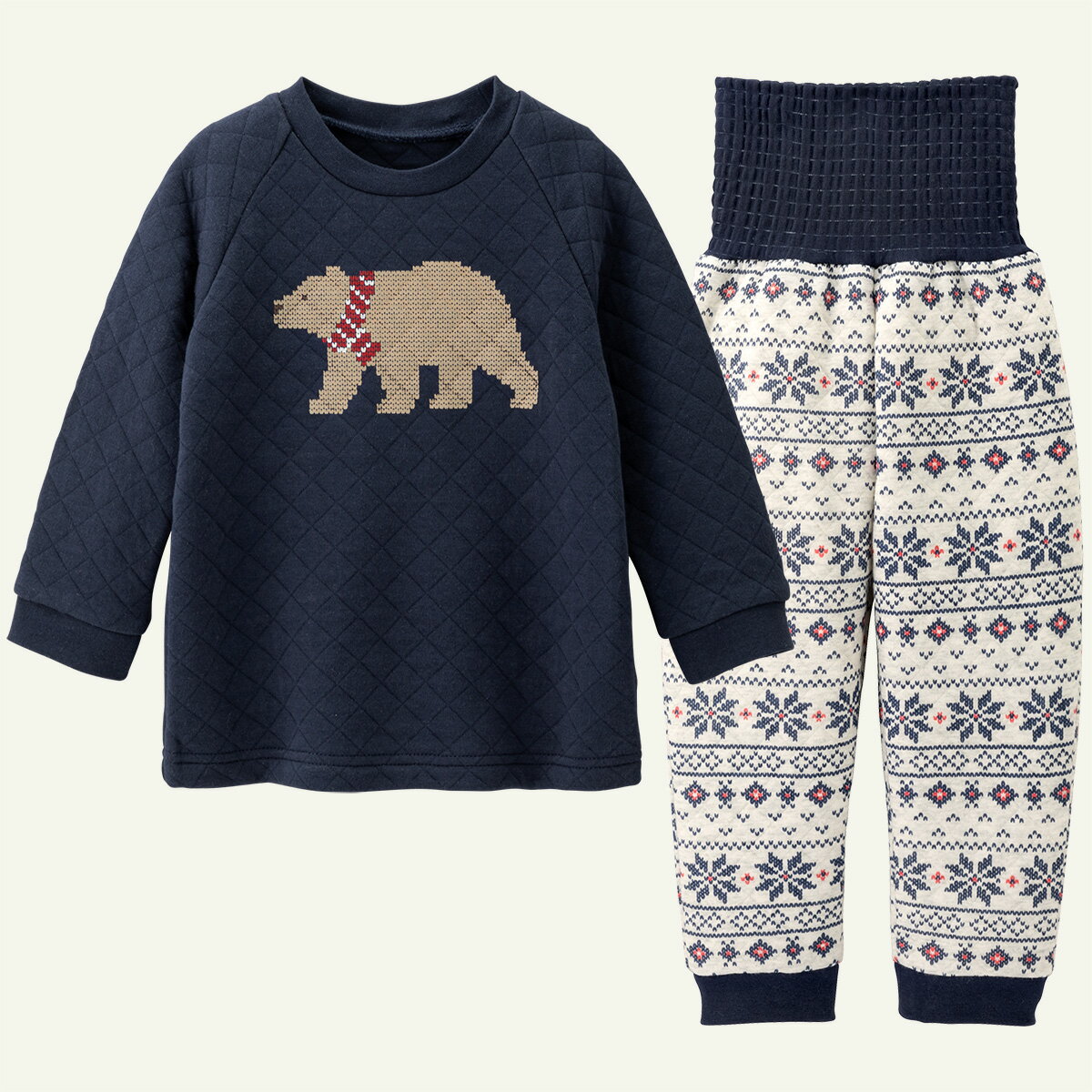 【20％OFF】《コンビミニ》のびのび腹巻付きあったかキルト長袖パジャマ（ノルディックベア）:男の子 女の子 80cm 90cm 100cm 110cm 120cm 130cm 140cm | 秋冬 子供服 子ども服 キッズ ベビー 腹巻 パジャマ ルームウェア キルトパジャマ 親子 お揃いのサムネイル