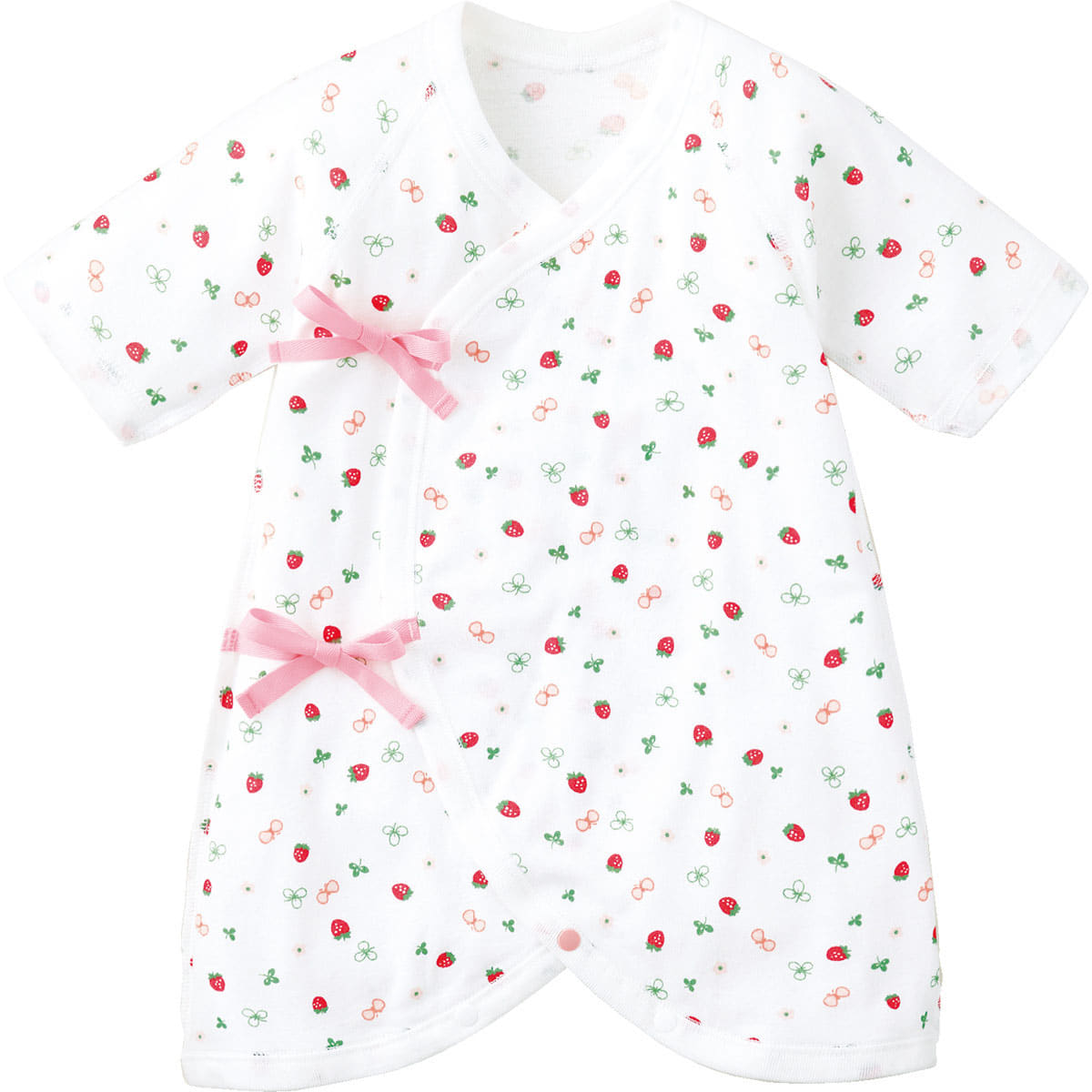 【20％OFF】《コンビミニ》コンビ肌着（いちご） : 女の子 50cm 60cm 70cm | 子供 新生児 服 おしゃれ ベビー 夏 綿 7分袖 退院着 女児 ギフト イチゴ柄 ロンパース 前開き カバーオール いちご柄 出産準備 春【プレゼント】【メール便2枚まで】