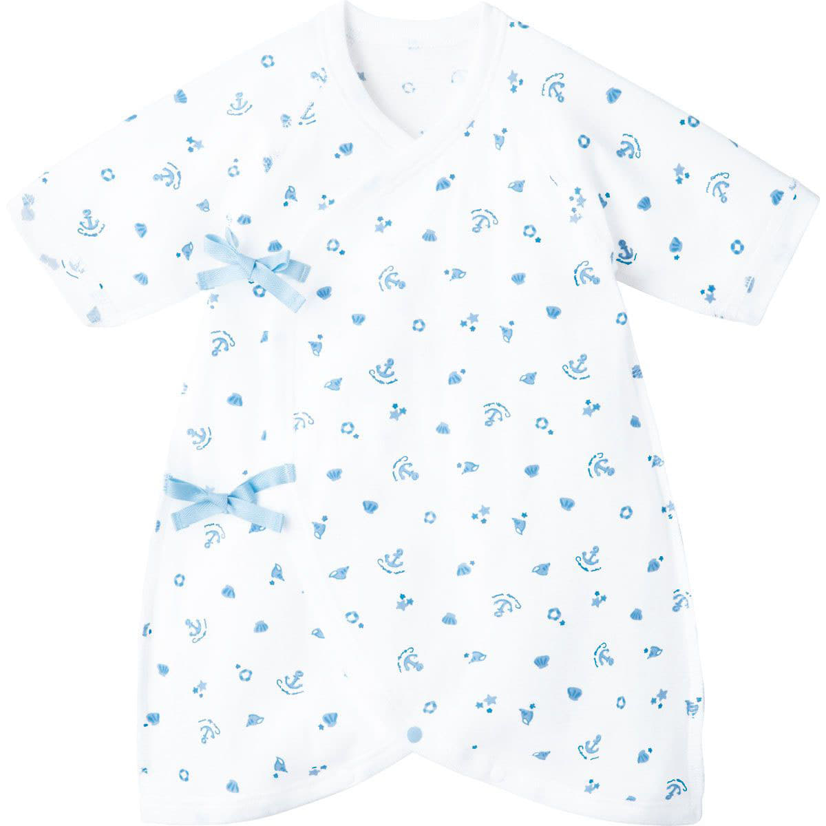 【10％OFF】《コンビミニ》コンビ肌着（マリン） : 男の子 女の子 50cm 60cm 70cm | 0歳 3カ月 外縫い 綿100％ 肌着 子供 赤ちゃん 退院 服 新生児 新生児服 ベビー 夏 春 綿 夏服 男児 退院着 春夏 女児 ギフト 柄 ウェア 春服 ブルー インナー かわいい 出産準備のサムネイル