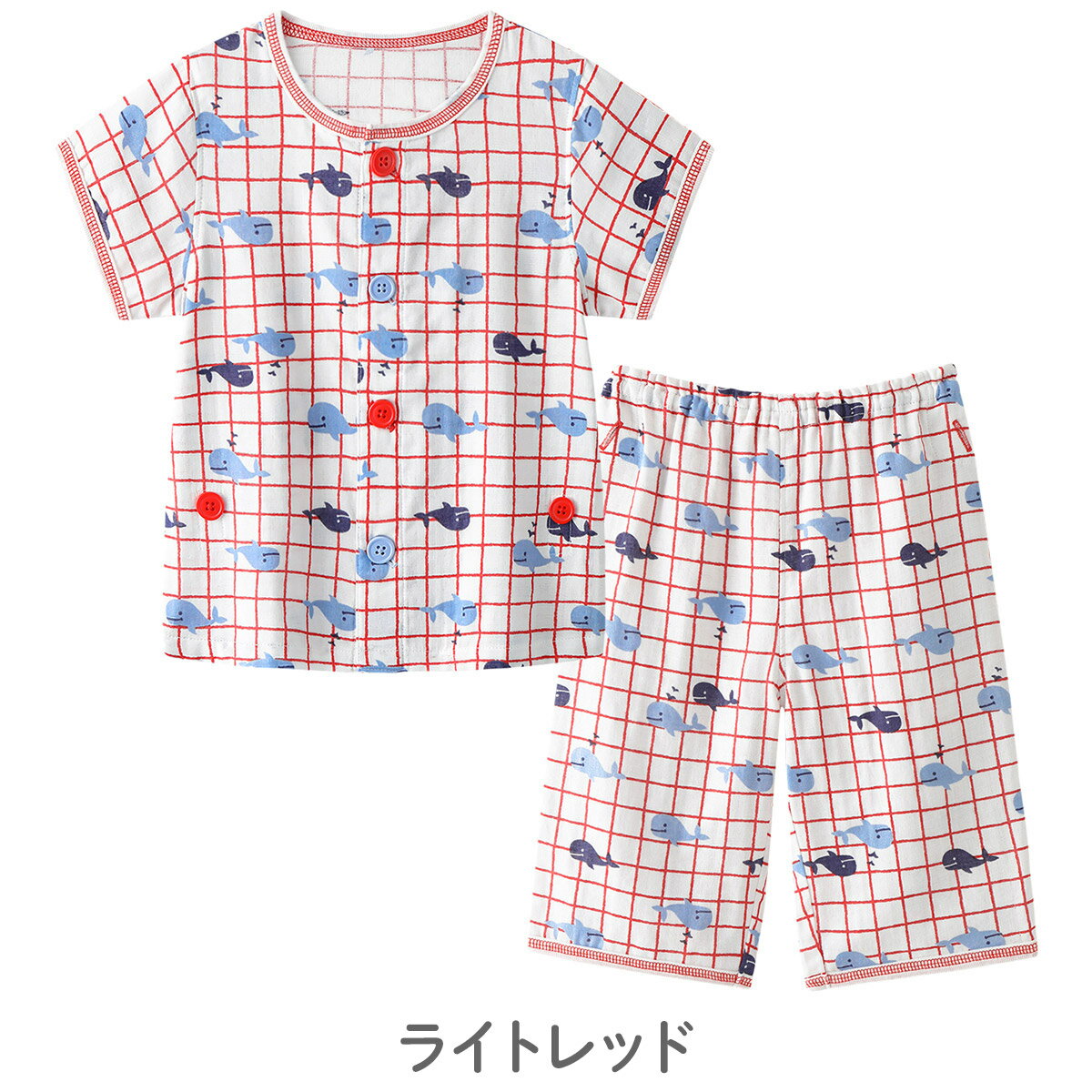 【40%OFF】《コンビミニ》半袖前開きガーゼパジャマ（くじら・働く車・海中探査・...