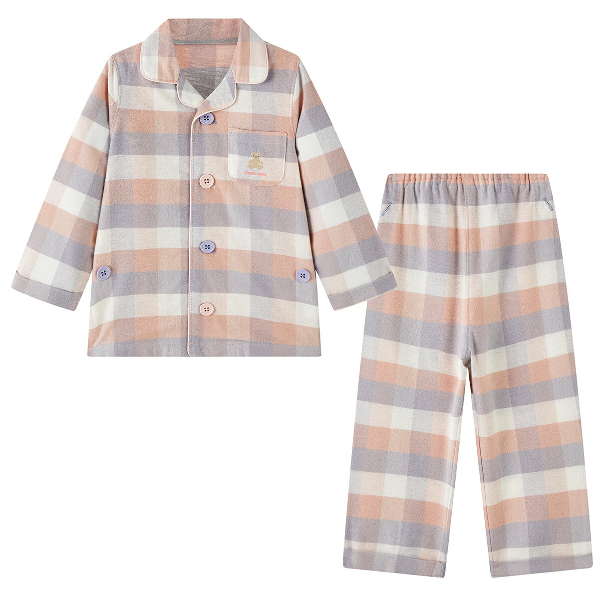 【50%OFF】《コンビミニ》おなか安心ボタン付きやわらかネル起毛長袖前開きパジャマ（先染めモザイクチェック） : 女の子 男の子 80cm 90cm 100cm 110cm 120cm 130cm 140cm | ベビー 子供 綿100【プレゼント】【パジャマ】【outlet】 3