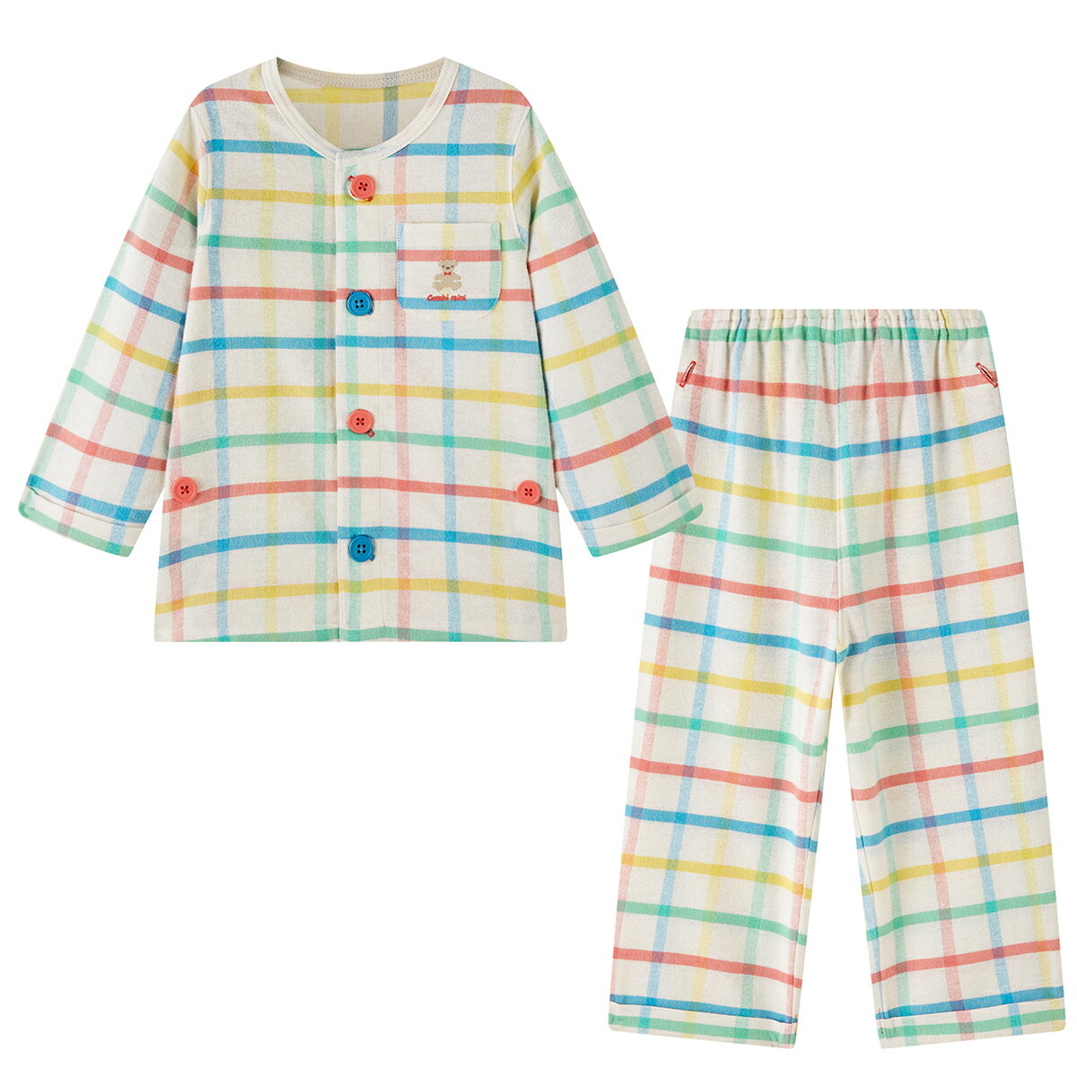 【50%OFF】《コンビミニ》おなか安心ボタン付きやわらかネル起毛丸首長袖前開きパ...