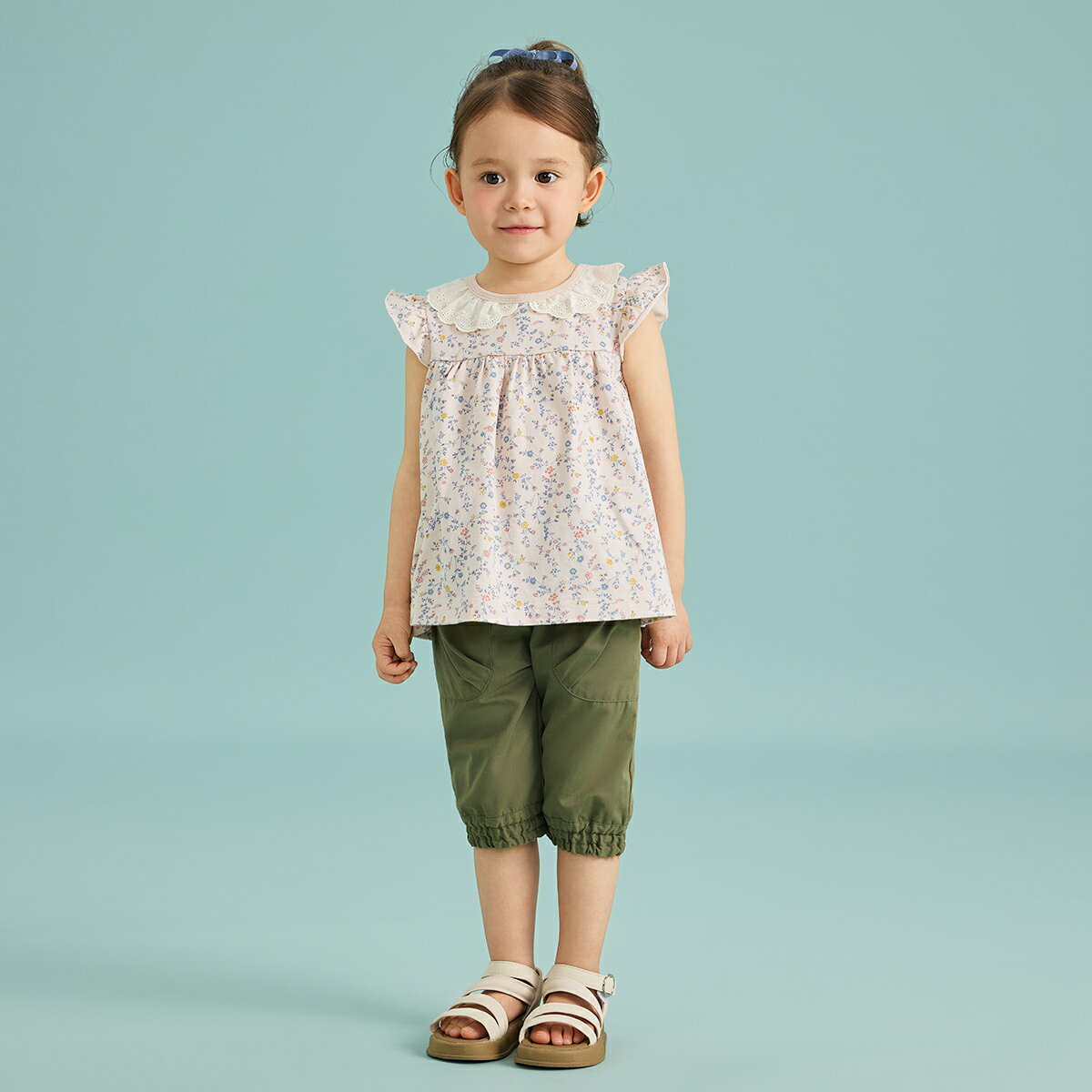 【50%OFF】《コンビミニ》フリル袖チュニック（小花） : 女の子 80cm 90cm 100cm 1...