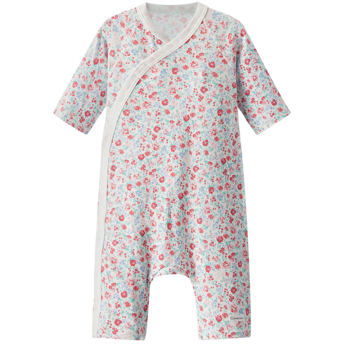 【20%OFF】《コンビミニ》おうちラップクラッチ（小花） : 女の子 50cm 60cm 70cm | 赤ちゃん 男の子 長袖 ロンパース 新生児服 ベビー服 春夏 秋冬 カバーオール 出産祝い かわいい 花柄 服 綿100 出産準備【プレゼント】【新生児】 3