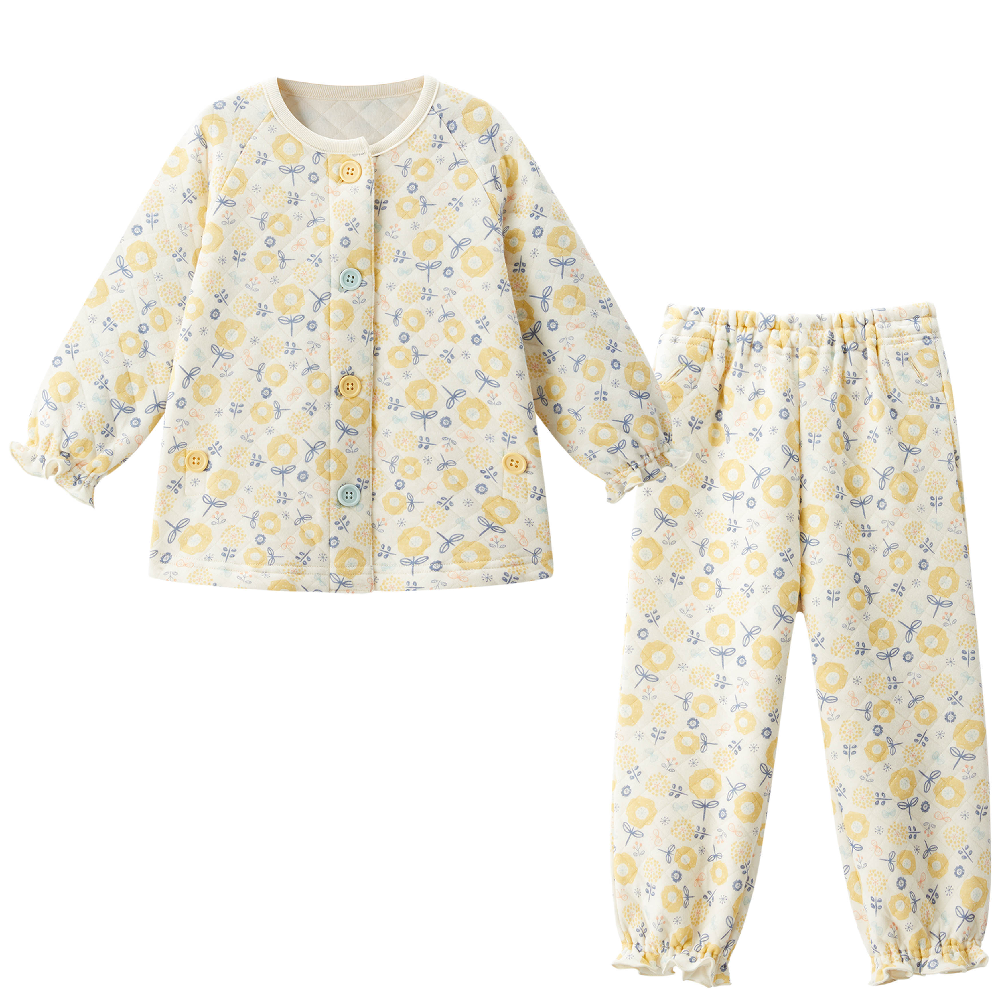 《コンビミニ》おなか安心ボタン付きあったかキルト長袖前開きパジャマ（プティプレリ） : 女の子 80cm 90cm 100cm 110cm 120cm 130cm 140cm | ベビー服 子供 子ども こども キッズ 秋冬 ルームウェア 可愛い【パジャマ】