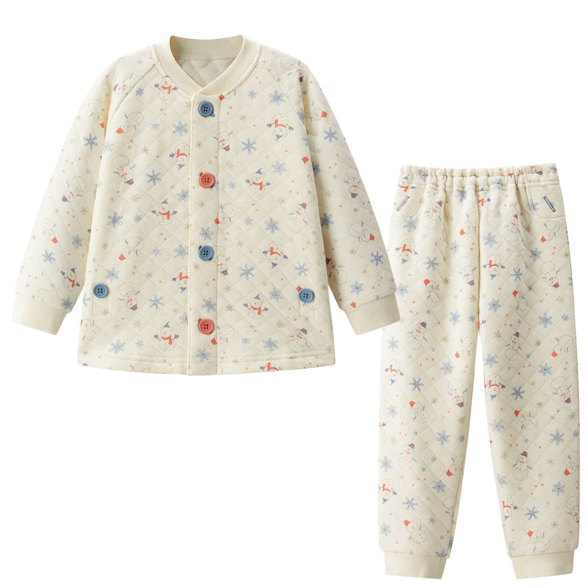 《コンビミニ》おなか安心ボタン付きあったかキルト長袖前開きパジャマ（雪だるま） : 男の子 女の子 80cm 90cm 100cm 110cm 120cm 130cm 140cm | 秋冬 子供服 子ども服 キッズ ベビー 長袖パジャマ キッズパジャマ キルトパジャマ かわいい【パジャマ】