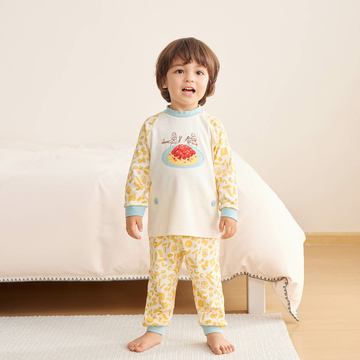 【10%OFF】《コンビミニ》おなか安心ボタン付き毛玉ができにくいスムース長袖パジ...