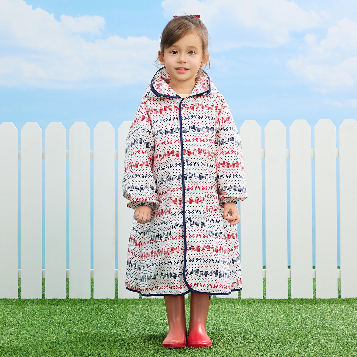 《コンビミニ》レインコート（リボン・飛行機・気球・チェリー・パン・うさぎ・パレード・小花・アヒルドット・アニマル） : 男の子 女の子 80cm 90cm 100cm 110cm 120cm 130cm | キッズ 子供 ベビー 雨具 かっぱ リュック対応 通園 通学 小学生 子ども