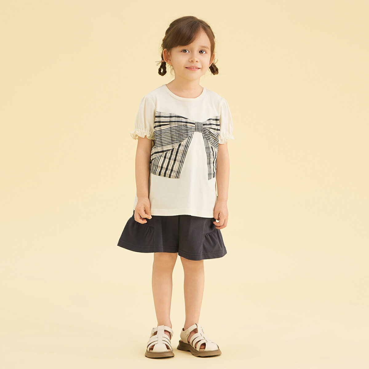 《コンビミニ》半袖Tシャツ（チェックリボン） : 女の子 80cm 90cm 100cm 110cm 12...
