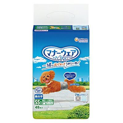 Manor Pants - マナーウェア　男の子用　SSサイズ　トラッドテイスト　48枚　胴回り約30〜35cm　ユニチャーム　【犬用　トイレタリー　マナー】ワンちゃんと一緒におでかけが楽しめる吸収ウェア